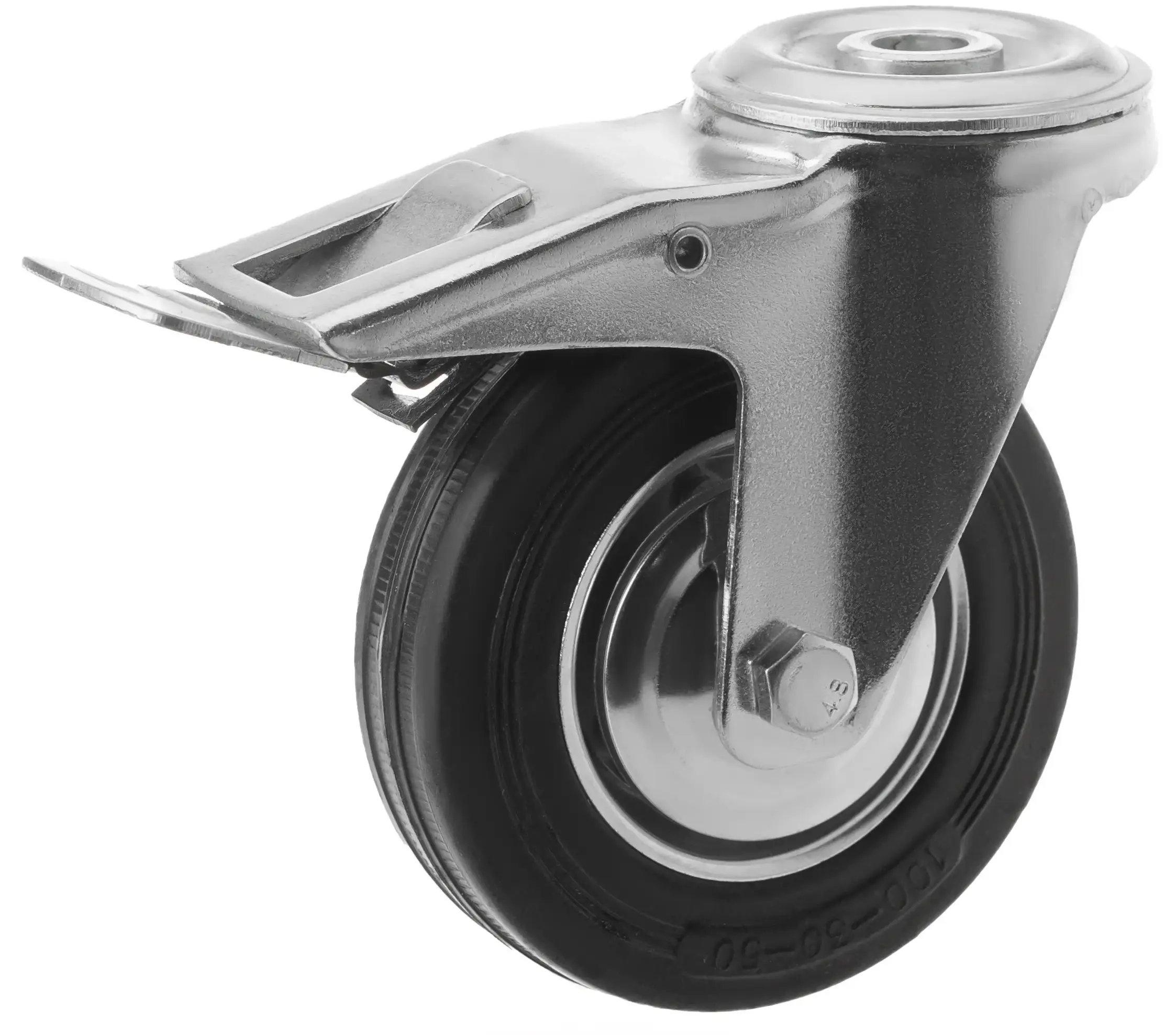 SChb 42 - Промышленное колесо 100 мм (под болт 12.5 мм, пов., тормоз, черн. рез., роликоподш.)